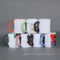Großhandel Sublimation Tasse mit farbenfrohen Felgen, Griff und im Inneren zum Kaffee- und Tee -Ritual